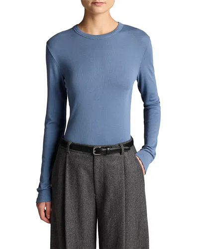 Vince Essential Long Sleeve Crewneck Tee In Blue