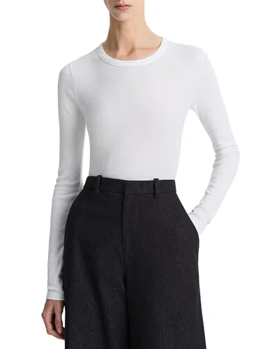 Vince Essential Long Sleeve Crewneck Tee In White