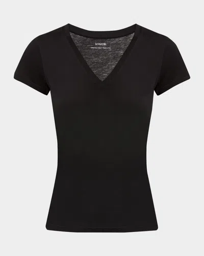 Vince Essential Pima Cotton V-neck Tee In Black