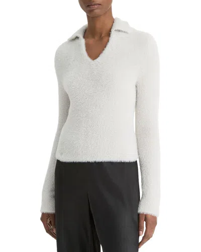 Vince Eyelash Polo Sweater In White