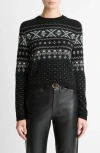 Vince Fair Isle Boiled Cashmere Sweater In Black