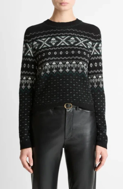 Vince Fair Isle Boiled Cashmere Sweater In Black