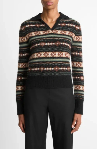 VINCE VINCE FAIR ISLE CASHMERE POLO SWEATER