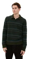 Vince Fair Isle Johnny Collar Dark Leaf Combo In Green