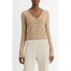 Vince Fair Isle V-neck Long Sleeve Tee In Sandshell Combo In Multi