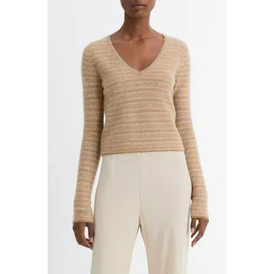 Vince Fair Isle V-neck Long Sleeve Tee In Sandshell Combo In Multi
