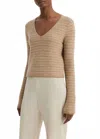 Vince Fair Isle V-neck Long Sleeve Tee In Sandshell Combo In Multi