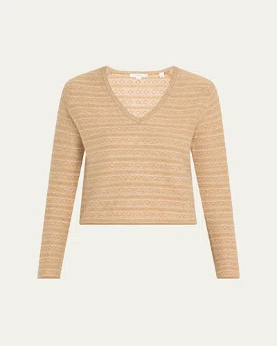 Vince Fair Isle V-neck Sweater In H Sandshell Combo