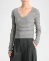 Vince Fair Isle V-neck Long Sleeve Tee In Heather Grey Combo In Med H Grey Combo