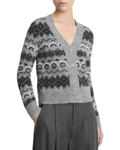 Vince Fairisle Alpaca-blend Cardigan In Gray