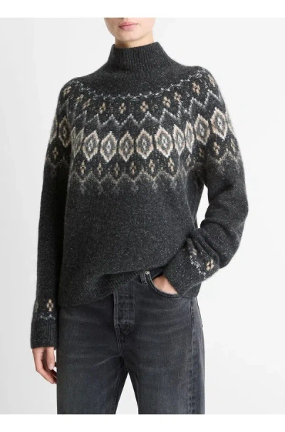 Vince Fairisle Donegal Turtleneck Sweater In Heather Charcoal Combo In Gray