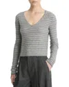 Vince Fair Isle V-neck Long Sleeve Tee In Heather Grey Combo In Gray