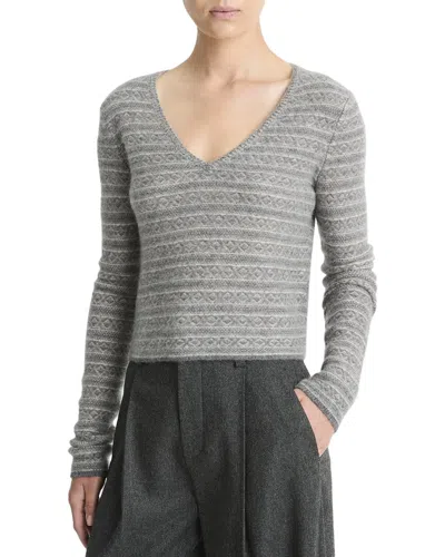 VINCE VINCE FAIRISLE V-NECK CASHMERE TOP