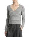 Vince Fair Isle V-neck Long Sleeve Tee In Heather Grey Combo In Gray