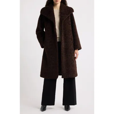 Vince Faux Fur Shawl Collar Coat In Brown