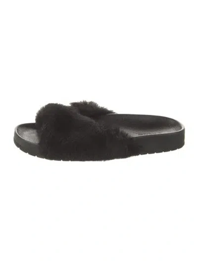 Pre-owned Vince Faux Fur Slides In Black