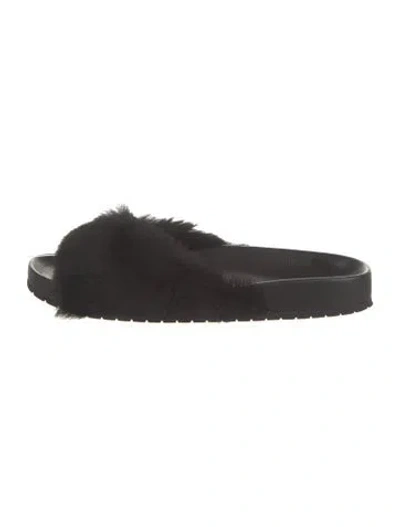 Pre-owned Vince Faux Fur Slides In Black