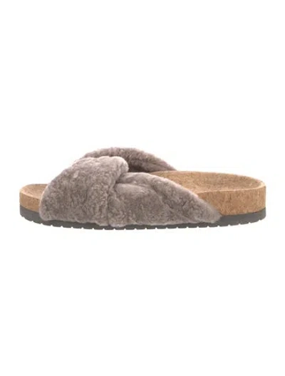 Pre-owned Vince Faux Fur Slides In Neutral