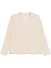 Vince Faux Leather-trim Dolman-sleeve Blouse In Dark Ivory In Metallic
