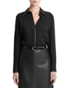 Vince Faux Leather Trim Button-up Shirt In Black