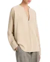 Vince Faux Leather-trim Dolman-sleeve Blouse In Dark Ivory In Metallic