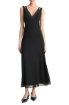 Vince Chiffon-trimmed Crepe Midi Dress In Black
