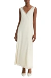 Vince Faux Leather Trim Chiffon Dress In Light White Sand