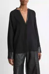 Vince Faux Leather-trim Dolman-sleeve Blouse In Black In Black