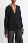 Vince Faux Leather-trim Dolman-sleeve Blouse In Black