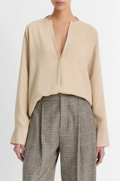 Vince Faux Leather-trim Dolman-sleeve Blouse In Dark Ivory In Gray