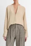 Vince Faux Leather-trim Dolman-sleeve Blouse In Dark Ivory In Metallic