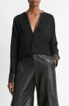 Vince Faux Leather-trim Dolman-sleeve Blouse In Black In Black