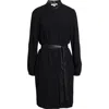 Vince Faux Leather Trim Long Sleeve Shirtdress In Black