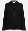 Vince Crepe Button-front Blouse With Faux Leather Trim In Black
