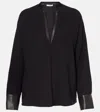 Vince Faux Leather-trim Dolman-sleeve Blouse In Black In Black