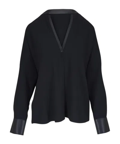 Vince Faux Leather-trim Dolman-sleeved Blouse In White