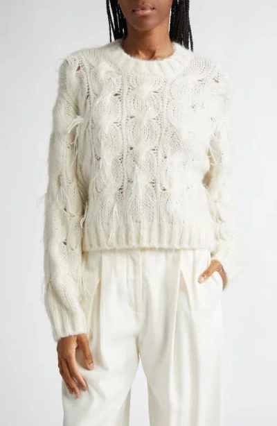 Vince Feather Detail Alpaca Blend Cable Sweater In Off White