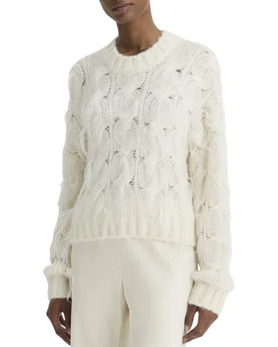 Vince Feather Embellished Cable Alpaca-blend Pullover In White