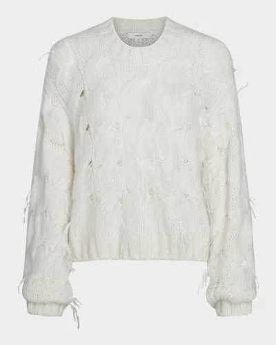 VINCE FEATHER EMBELLISHED CABLE-KNIT SWEATER