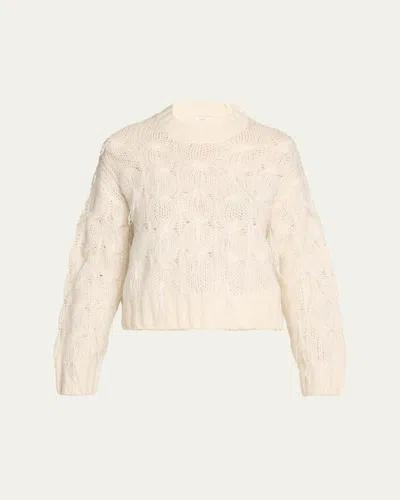 VINCE FEATHER EMBELLISHED CABLE-KNIT SWEATER