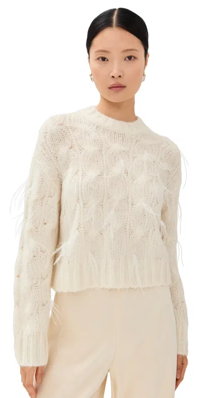 Vince Feather Embellished Cable-knit Sweater In Off White
