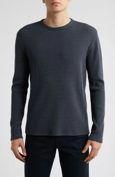 Vince Feed Stripe Thermal Knit Long Sleeve T-shirt In Black
