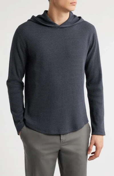 Vince Feed Stripe Waffle Knit Hoodie In Blue