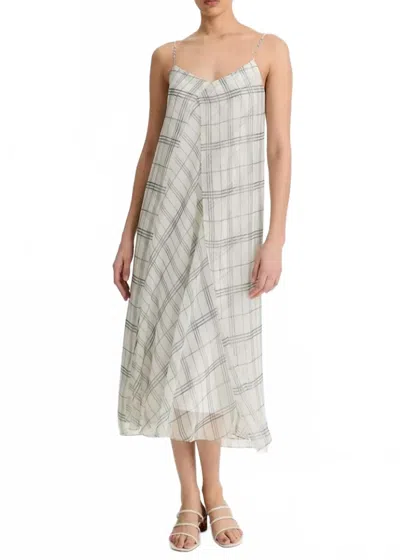 VINCE FENCED PLAID SHEER PANEL MIDI DRESS