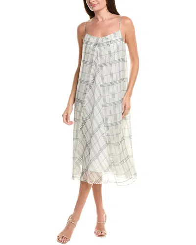 Vince Fenced Plaid Sheer Panel Midi Dress In White