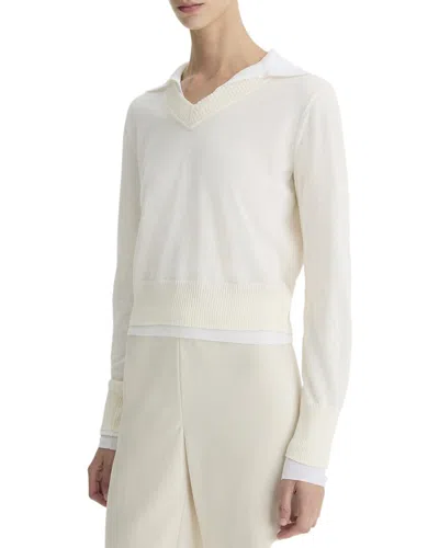 VINCE VINCE FINE DOUBLE LAYER COLLARED PULLOVER