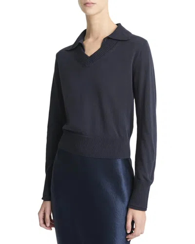 VINCE VINCE FINE DOUBLE LAYER COLLARED PULLOVER