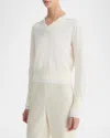 Vince Fine Gauge Collared Sweater In Belloptic White