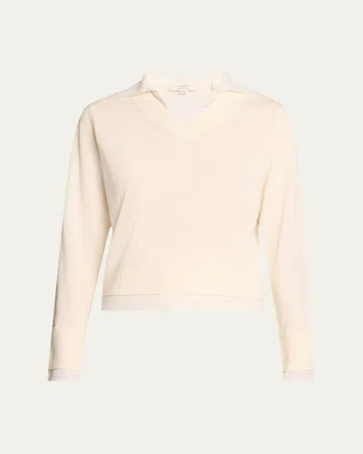 Vince Fine Knit Layered Collared Sweater In Belloptic White