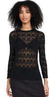 Vince Fine Lace 3/4 Sleeve Crew Neck Top Black